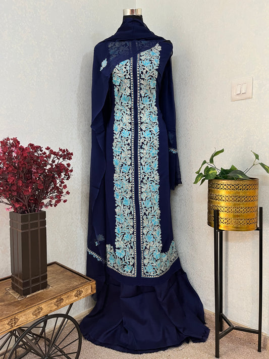 Blue Pure Georgette Achkan Kashmiri Suit