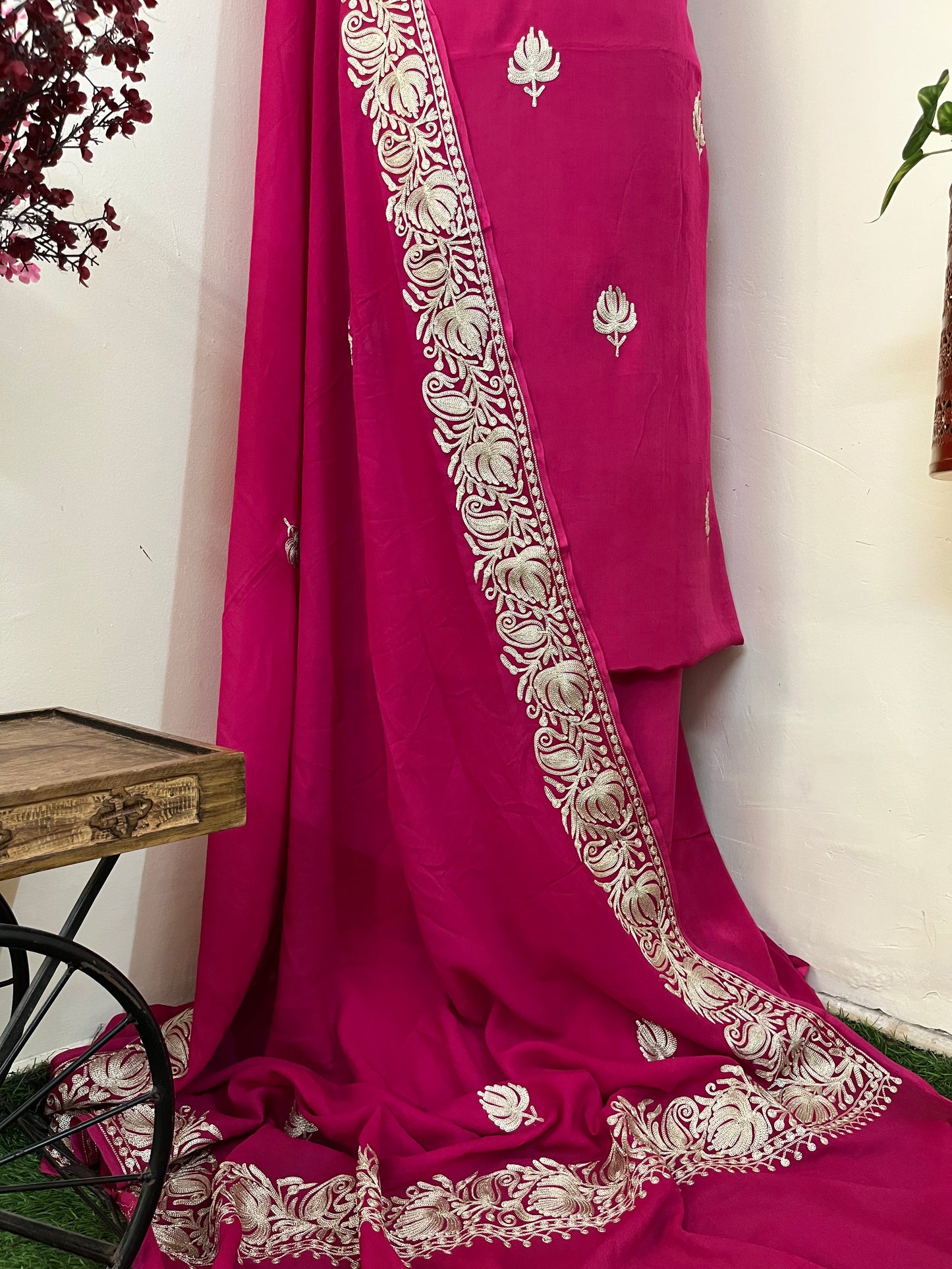 ‘Kalaa’ Hot Pink Crape Kashmiri Suit