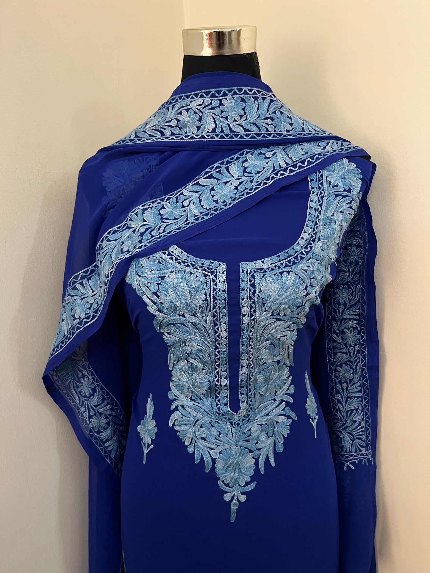 Electric Blue Georgette Kashmiri Suit