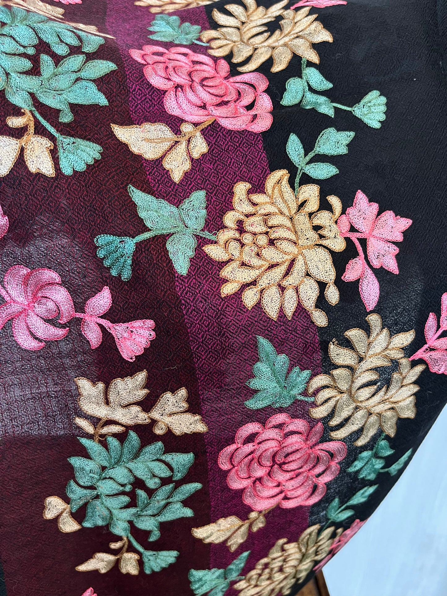 Black Fine Wool Kashmiri Embroidered stoles