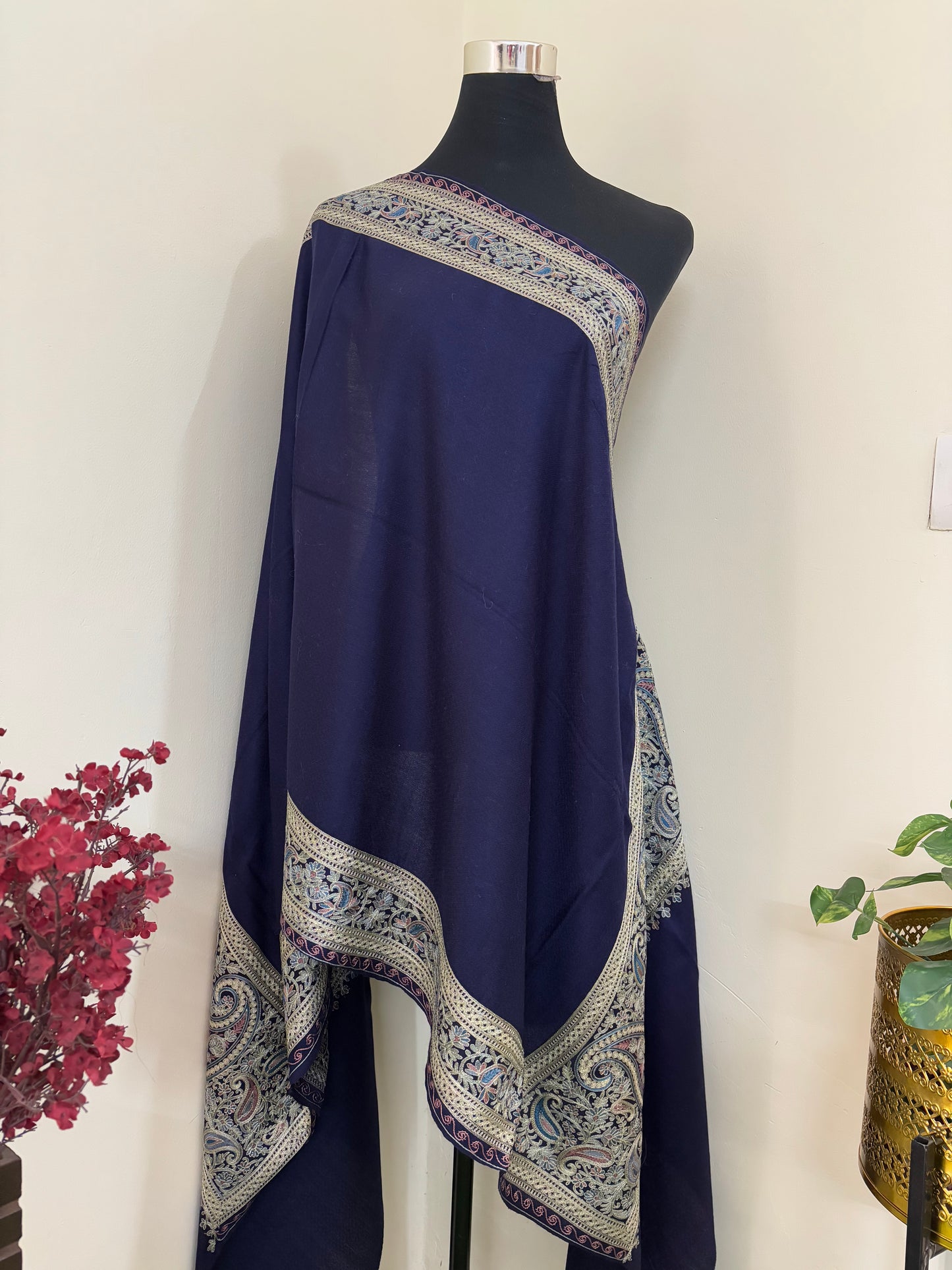 Midnight Blue Ambi Bael Kashmiri Stole