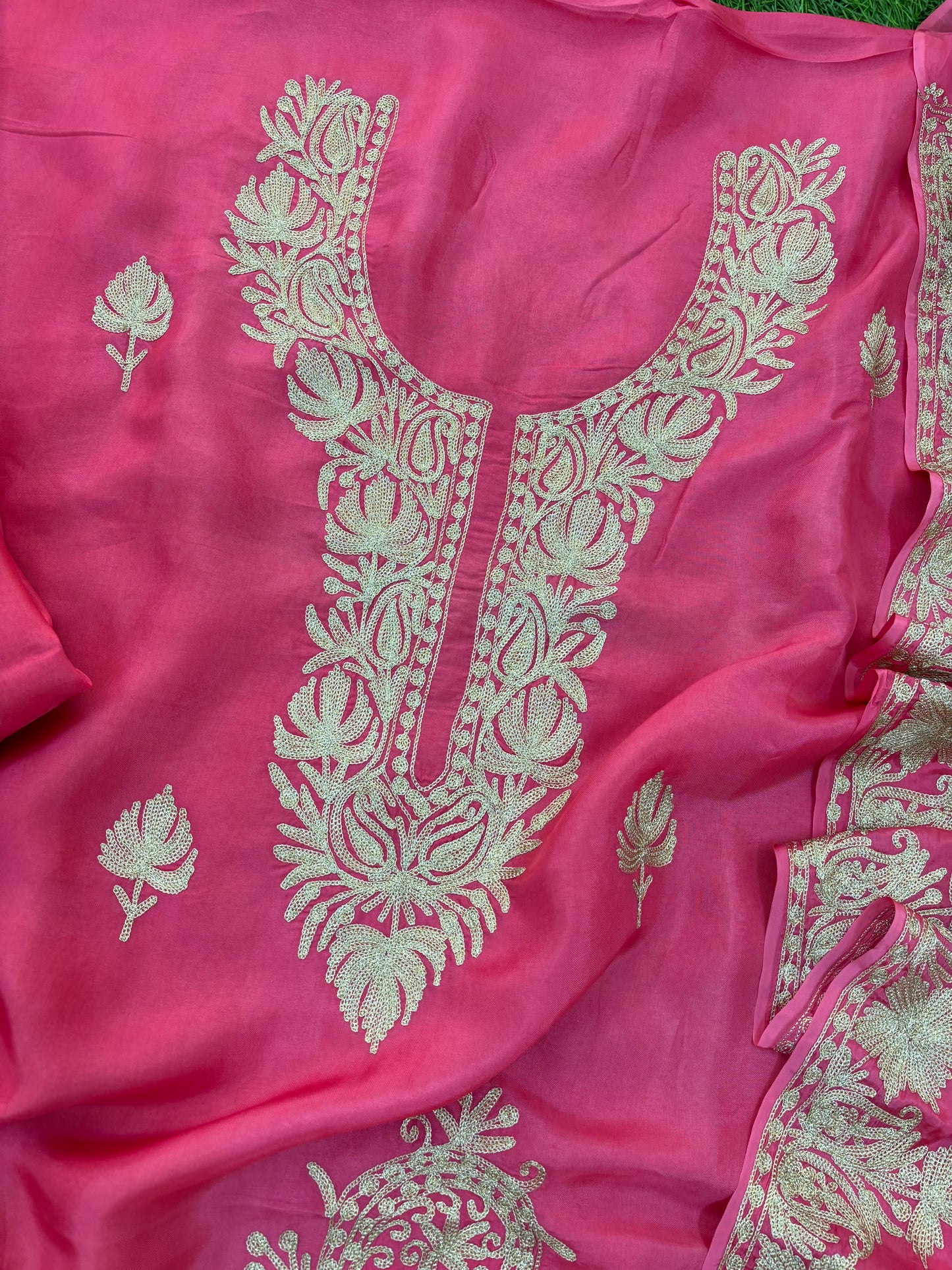 Pink Silk Tilla Embroidered Suit material