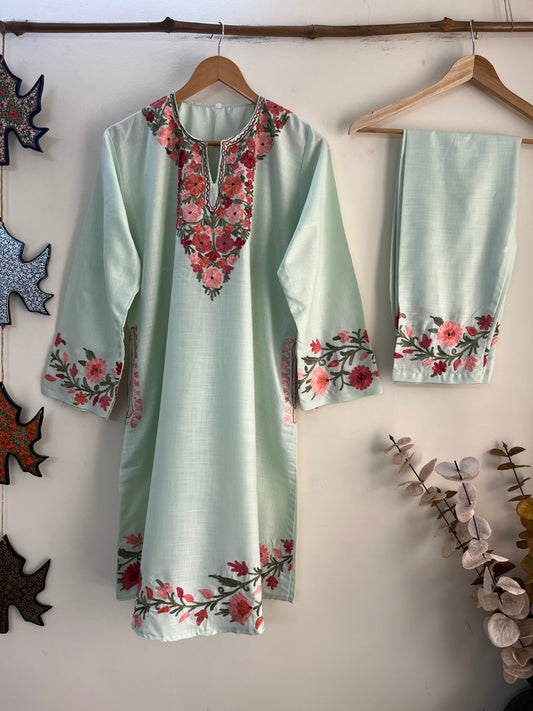 Sea Green Cotton Stitched Co-ord Set (Xxl)