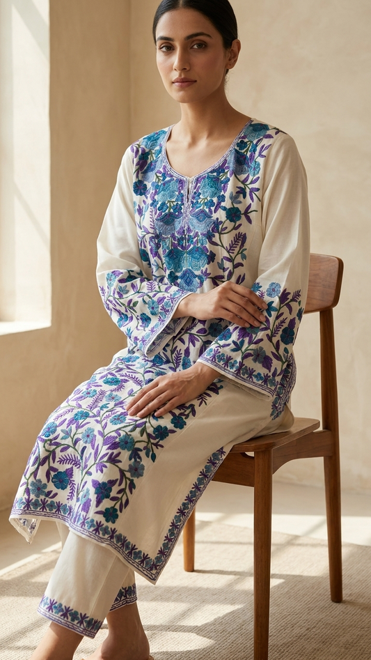 Off White Cotton Front Jaal Pheran Set Size(48)