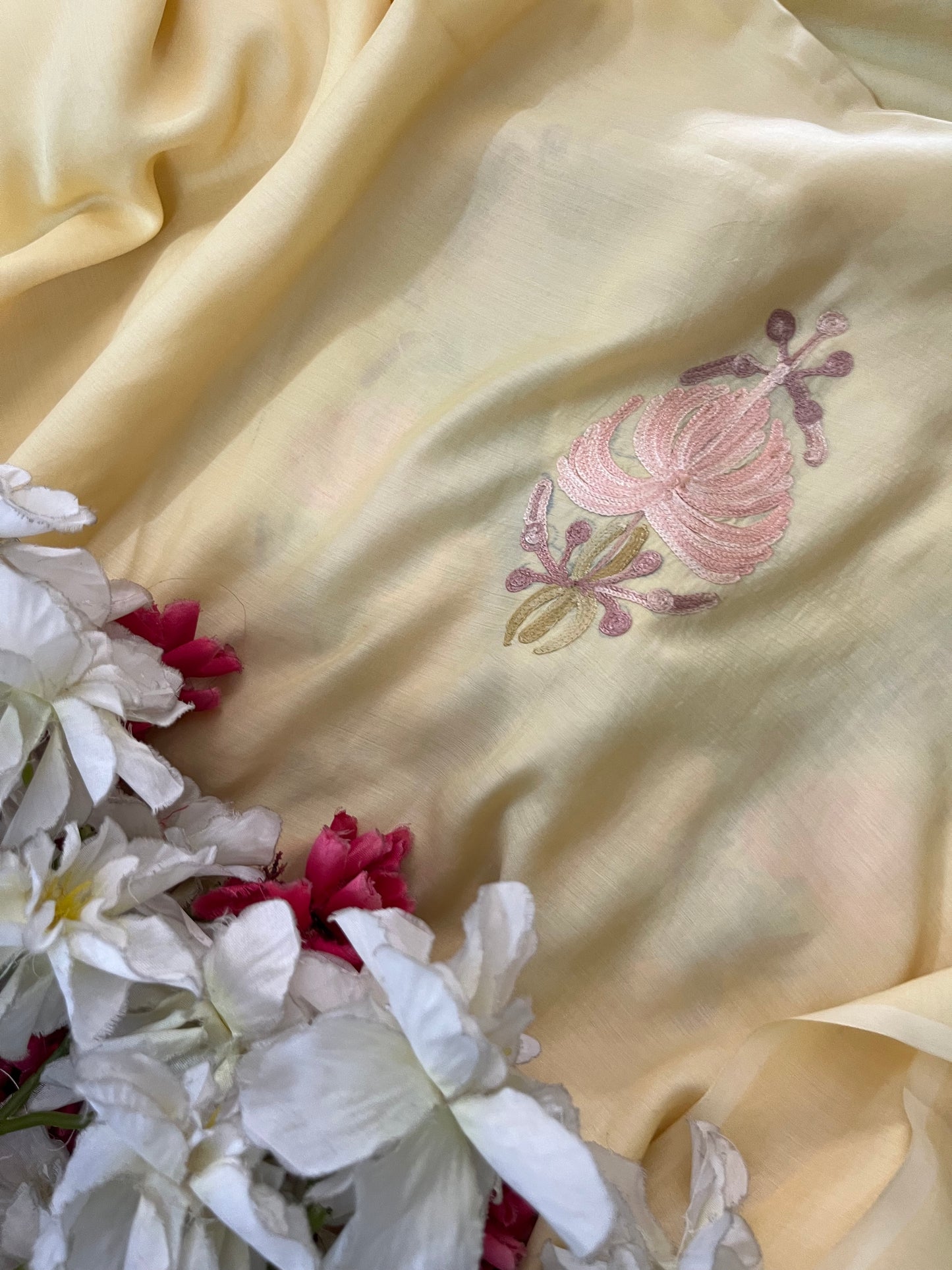 Lemon Yellow Mul Cotton Shibori Work Kashmiri 3pc Suit