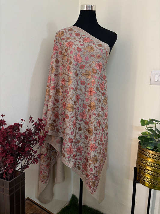 Beige Chinaar Jaal Kashmiri Semi Pashmina Stole