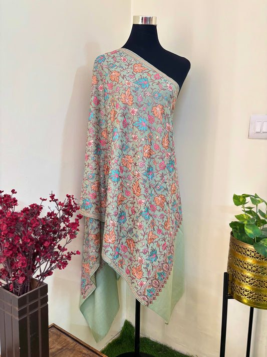 Pastel Green Chinaar Jaal Kashmiri Stole