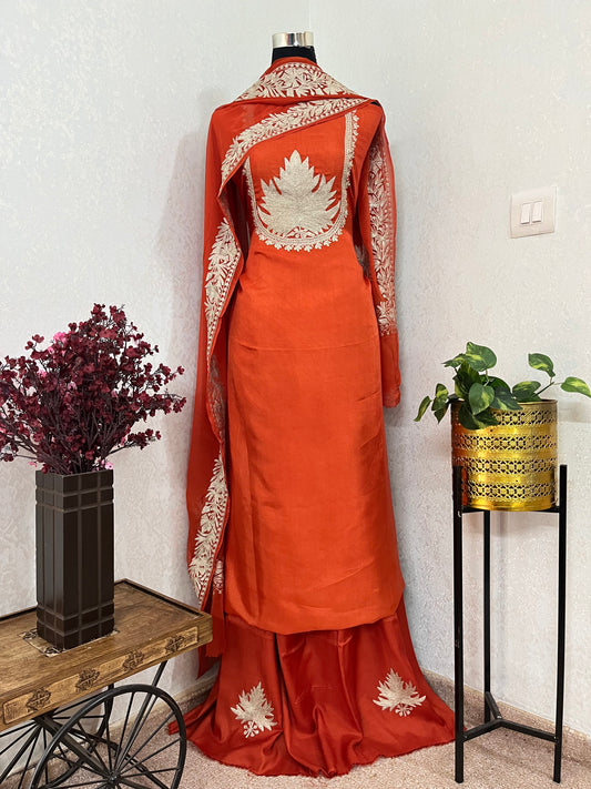 Orange Rust Sanam’ Tilla Kashmiri Silk Suit