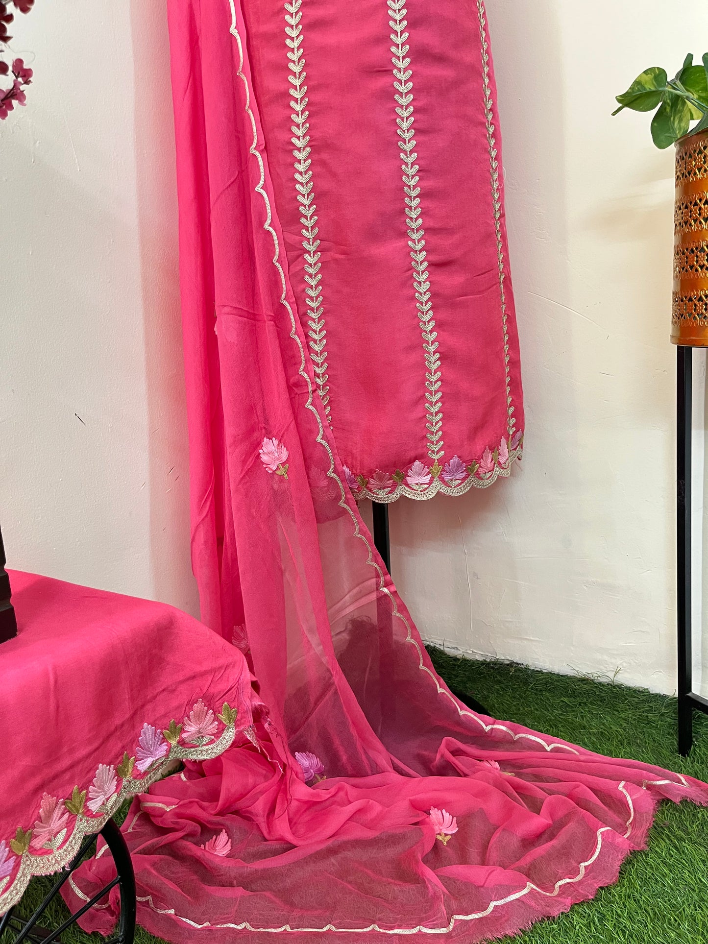 Sanam’ Soft Pink Silk Aari Embroidered Suit material
