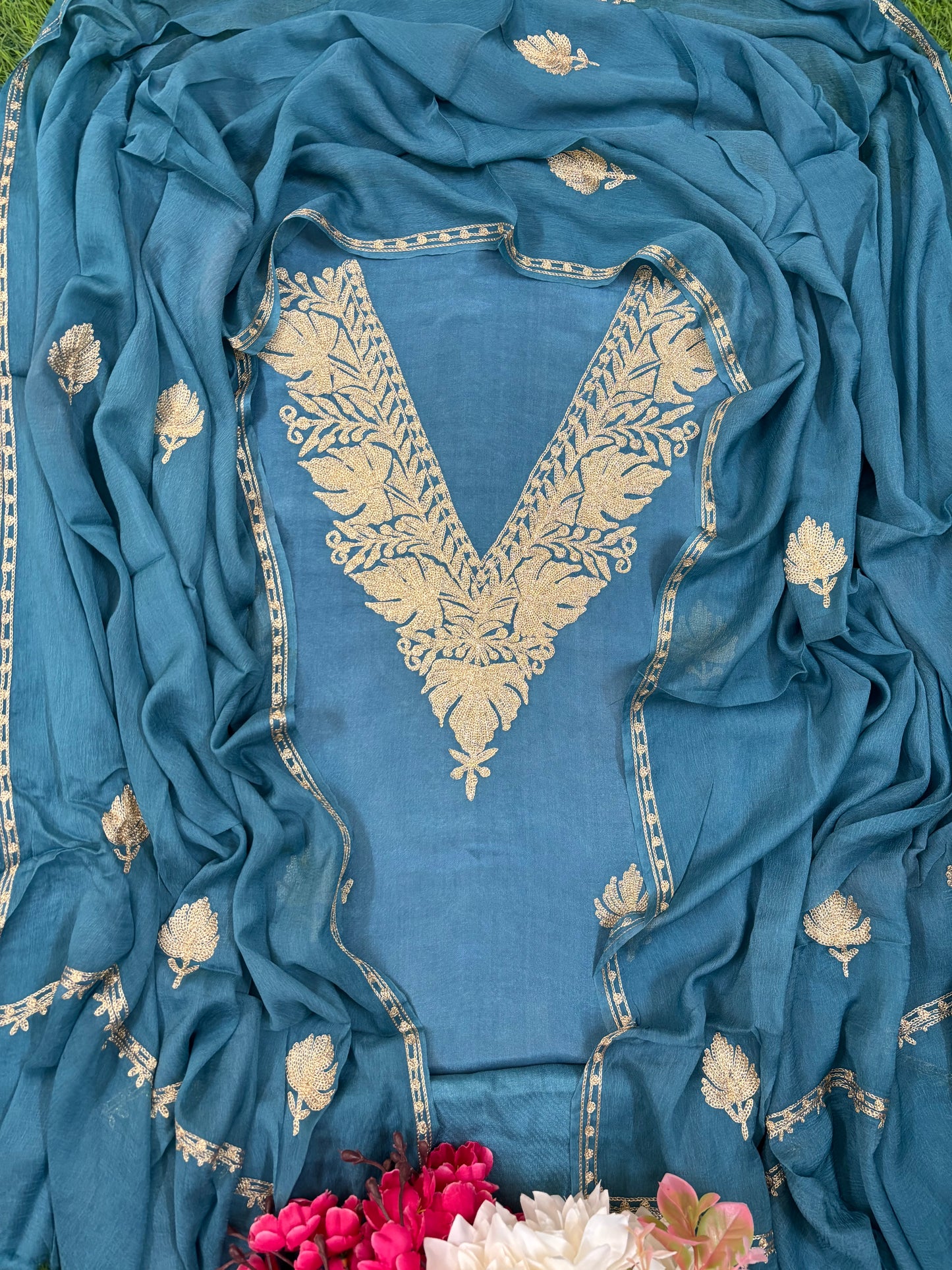 Sanam’ Pastel Blue Silk Tilla Kashmiri Suit