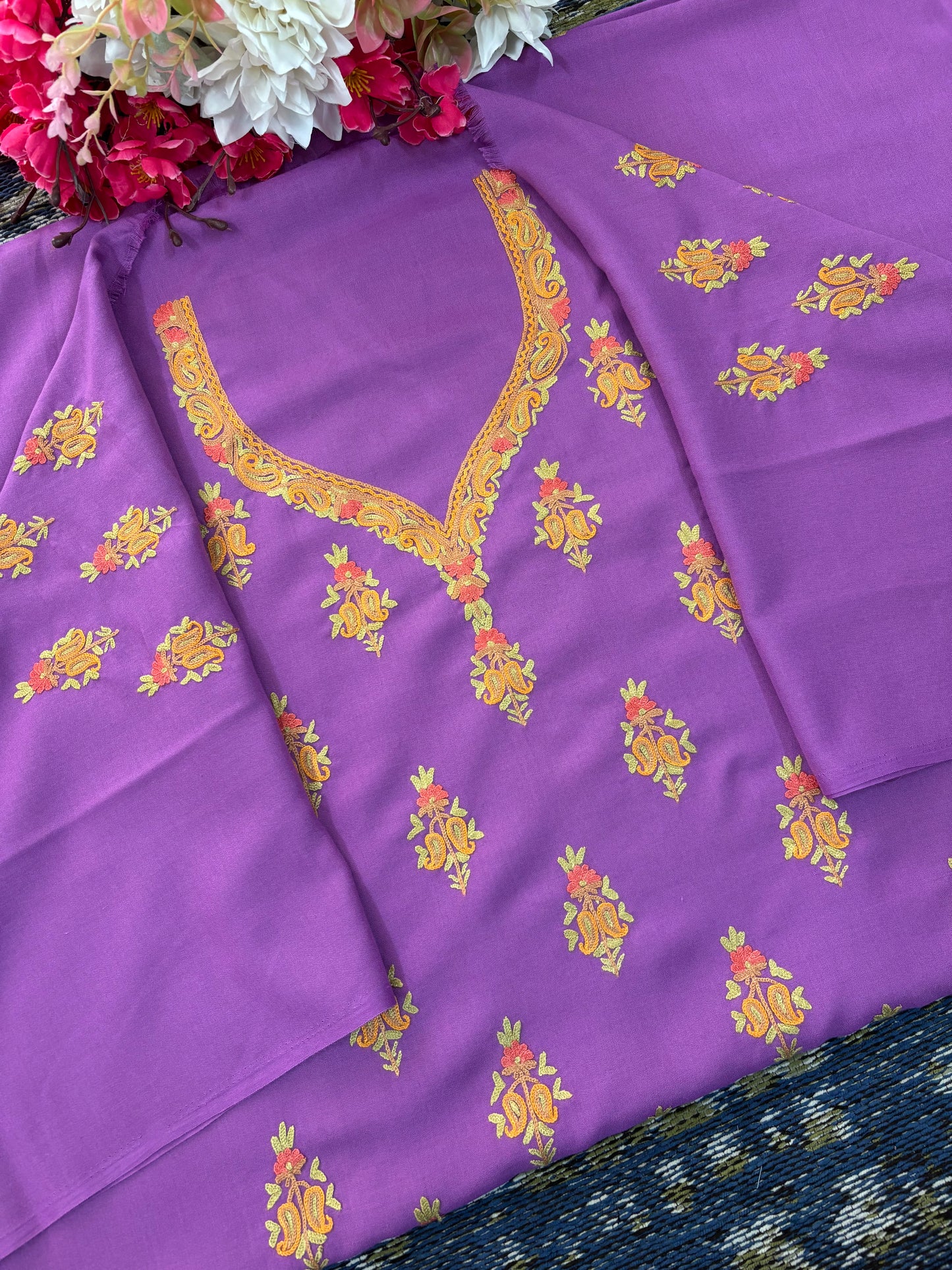 Cotton Lilac Two Piece Set (Hand Embroidered)