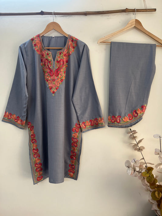 Grey Cotton Stitched Co-ord Set
