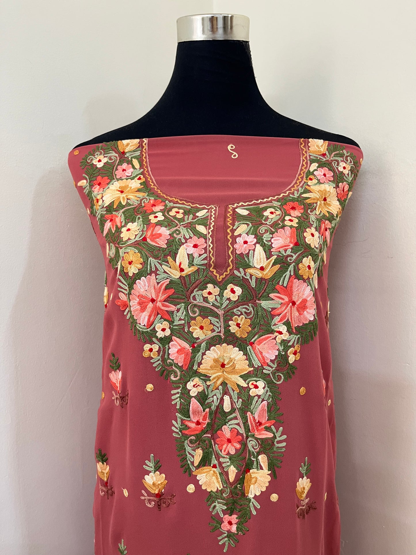 Blush Red Georgette Kashmiri Kurta Material