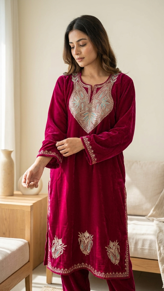 Magenta Velvet Tilla Pheran (Size 50)