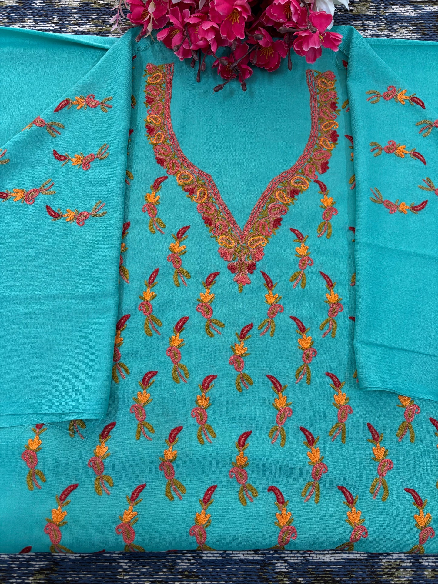 Cotton Pastel Green Two Piece Set (Hand Embroidered)