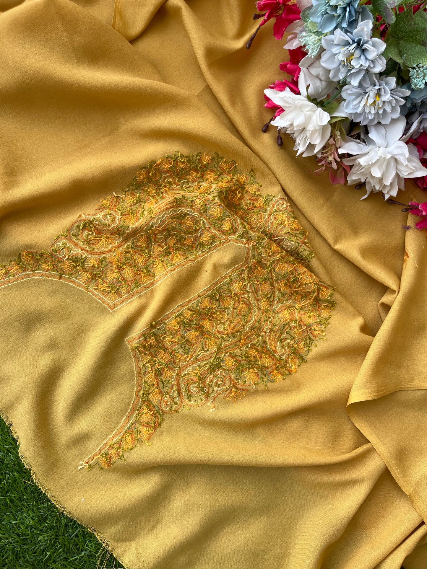 Beige Cotton Two Piece Suit (Hand Embroidered)