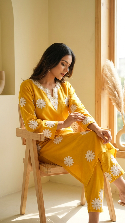 Yellow Cotton Cord Set Size(40)