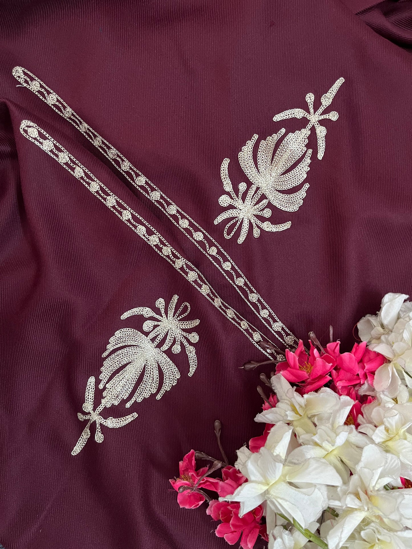 Wine Tilla Embroidered 3pc Suit Stole