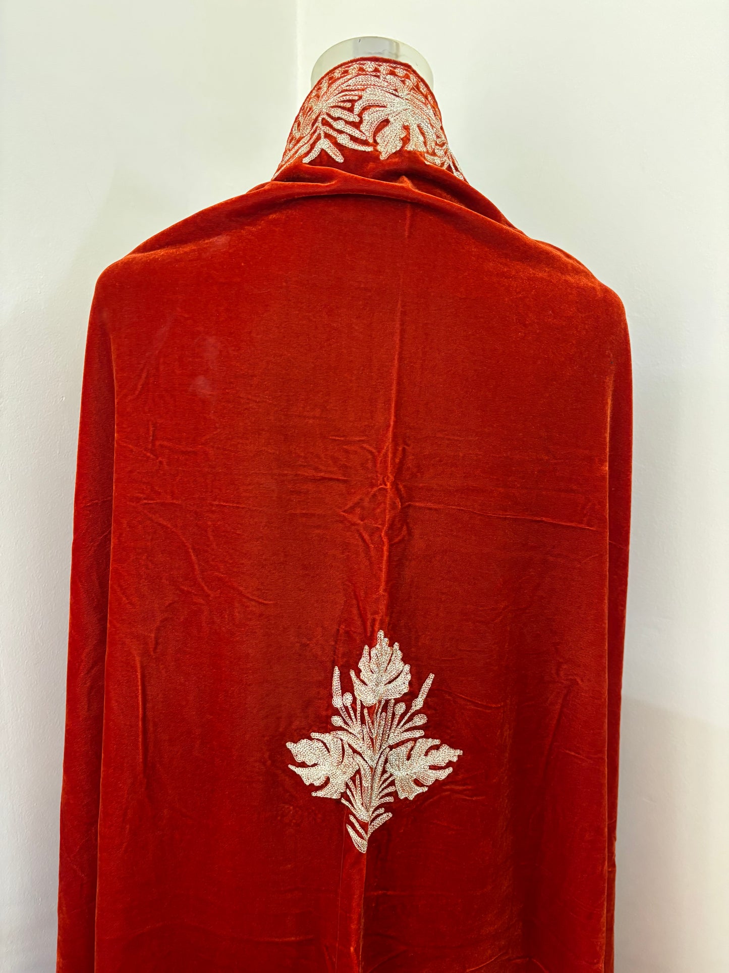 Rust Tilla Embroidered Velvet Cape