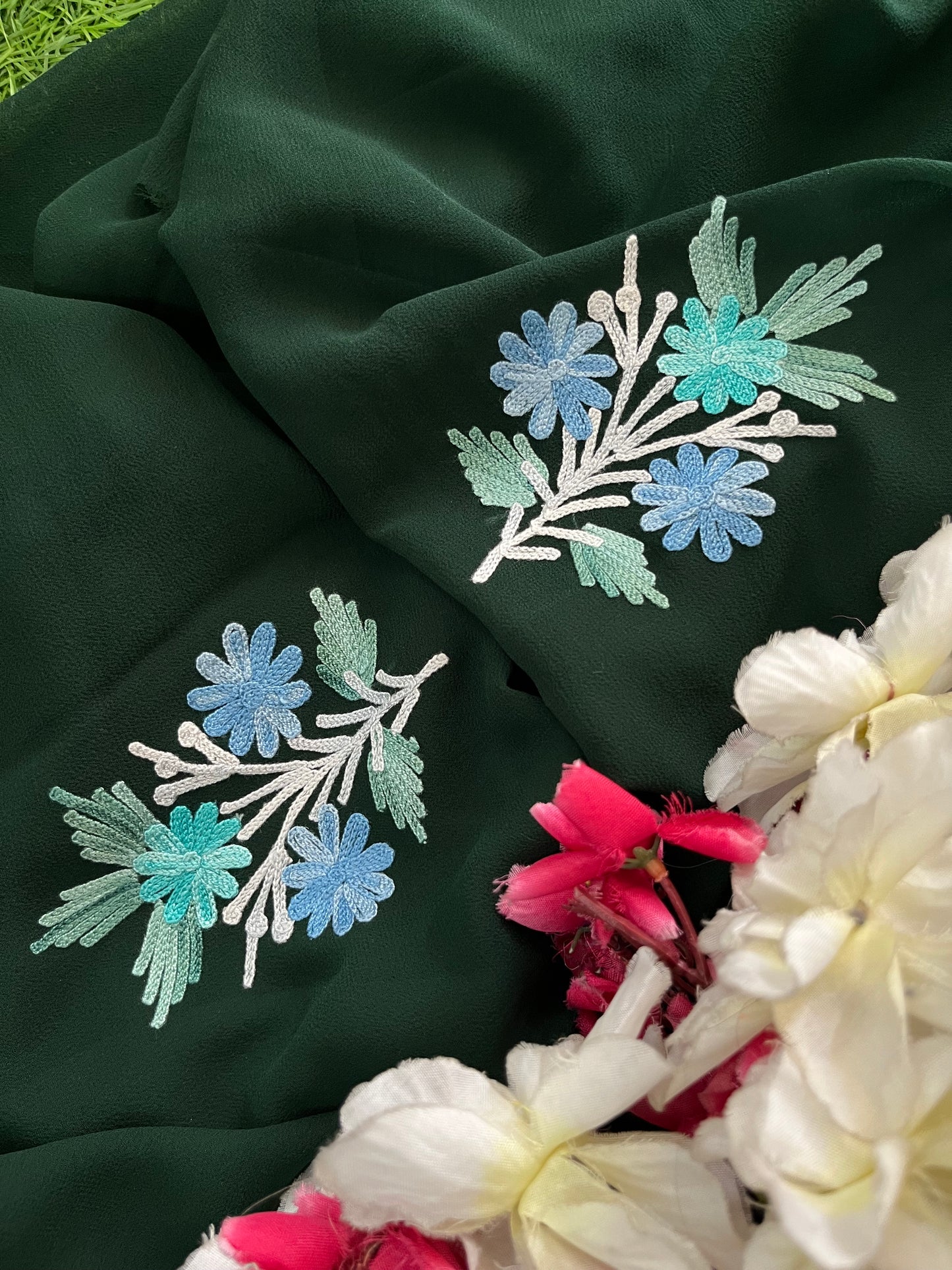 Green Georgette 3 Pc Kashmiri Suit