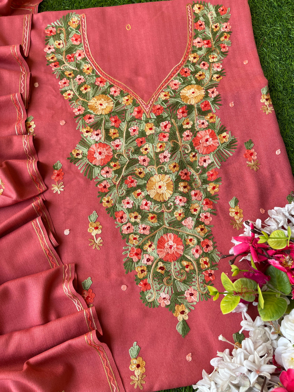 Pink Woollen Aari Embroidered 3pc suit