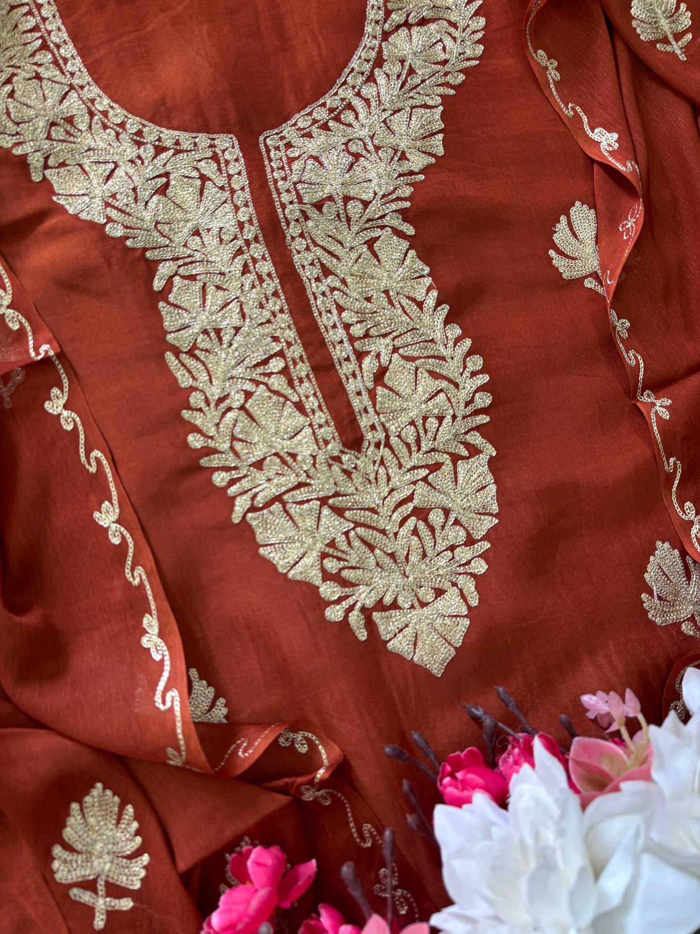 Sanam’ Rust Silk Tilla Kashmiri Suit