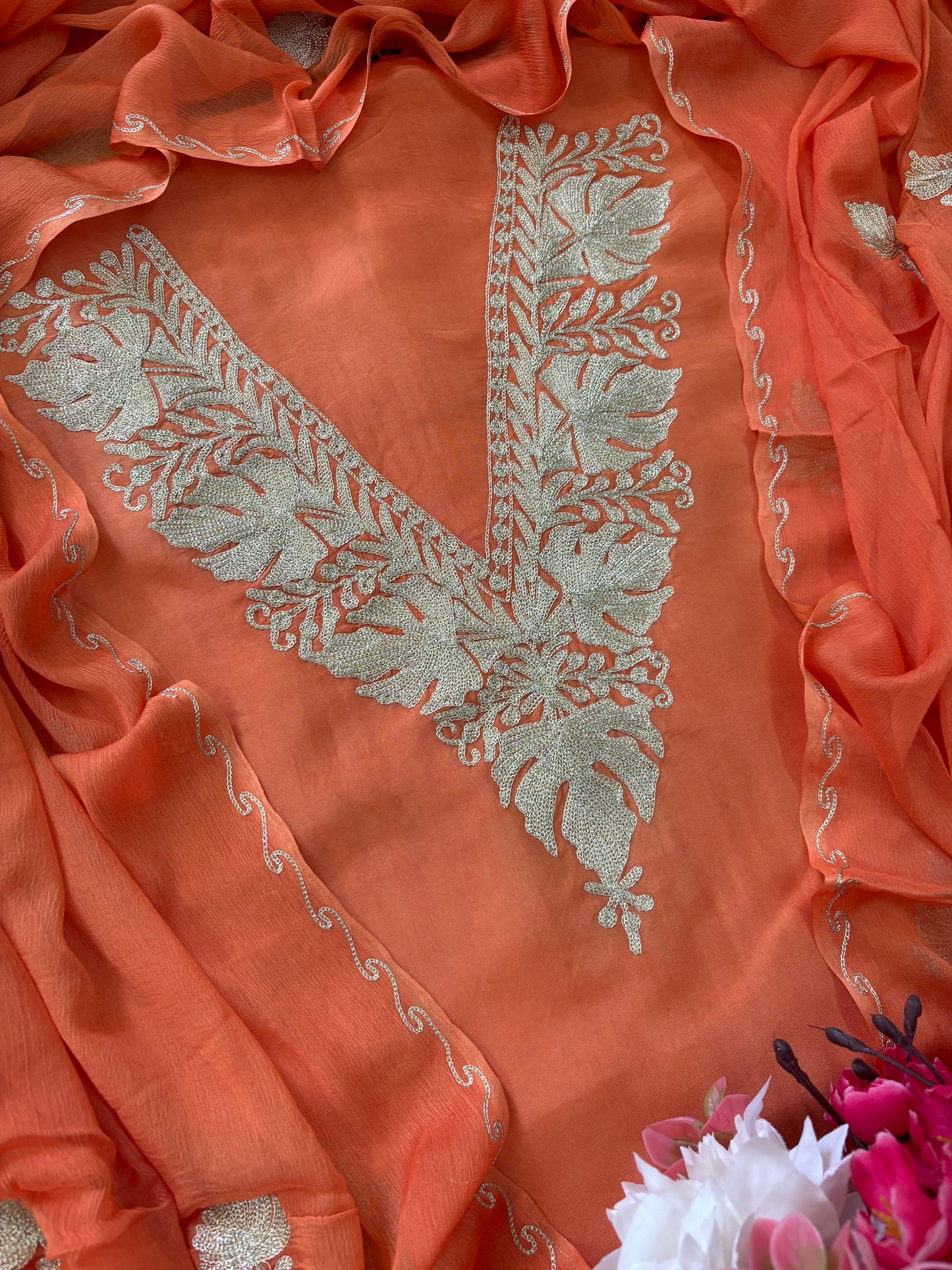 Sanam’ Peach Silk Tilla Kashmiri Suit