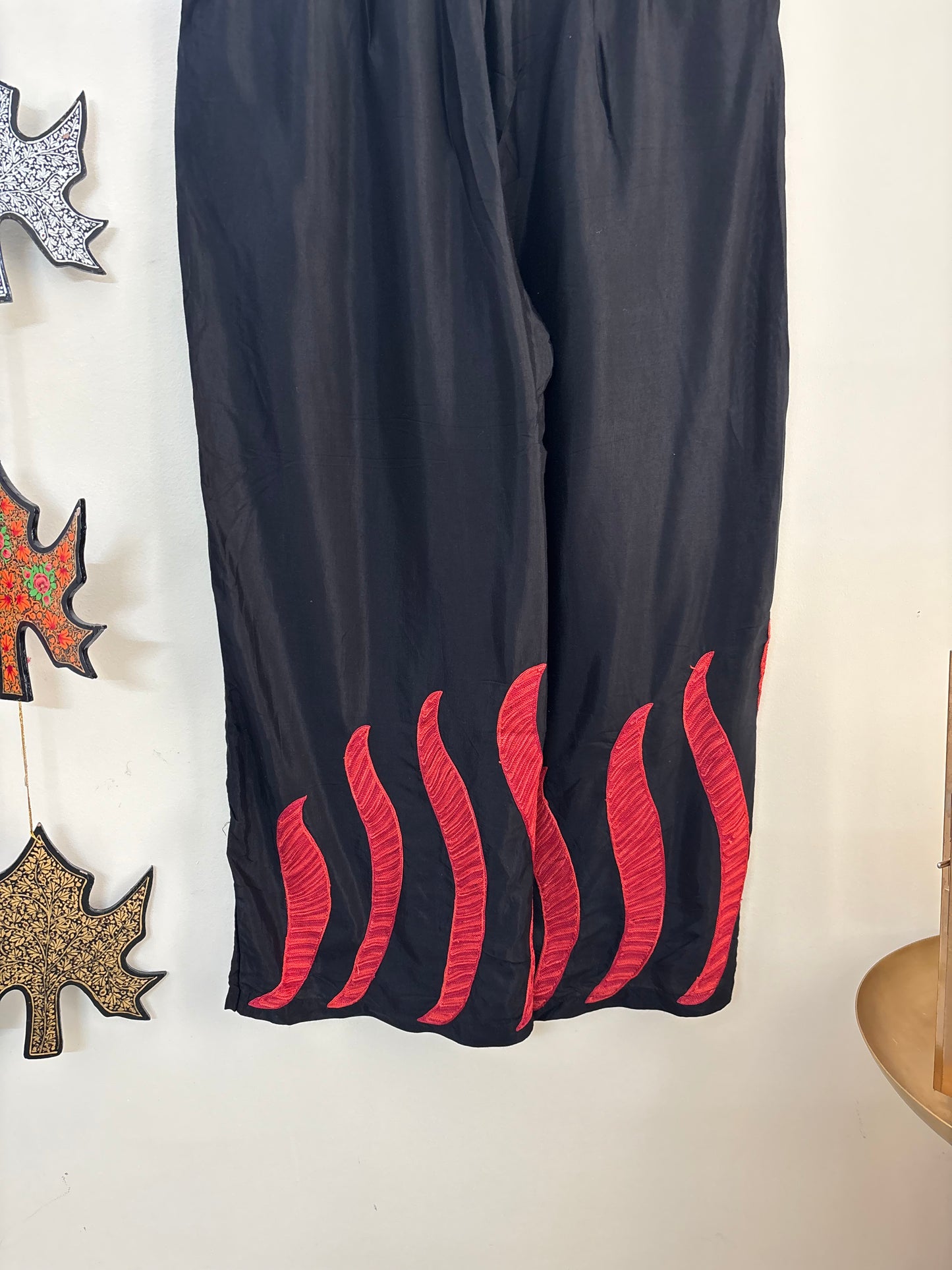 Women Black Solid Wide Leg Aari embroidered palazzos ‘L’