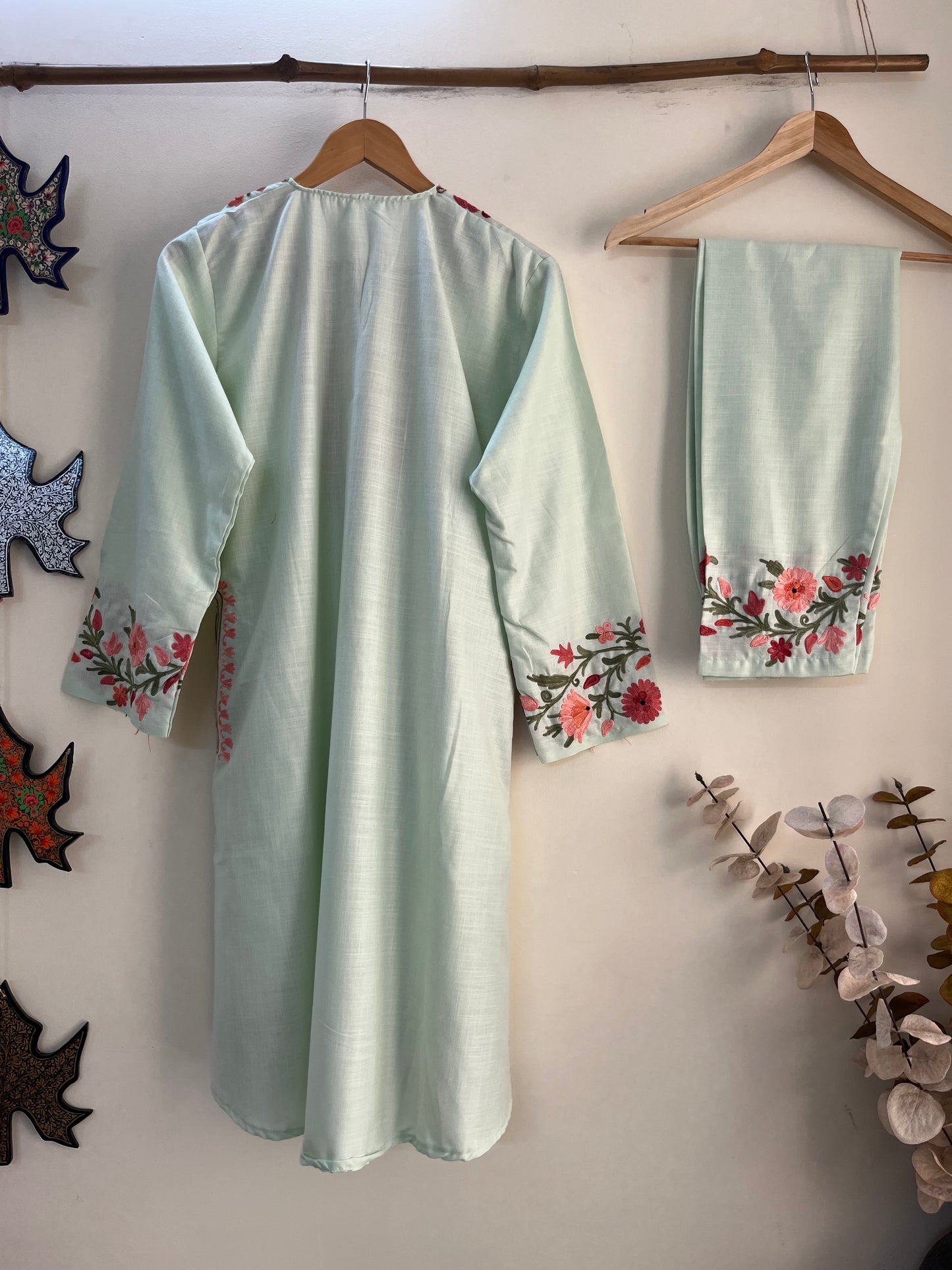Sea Green Cotton Stitched Co-ord Set (Xxl)
