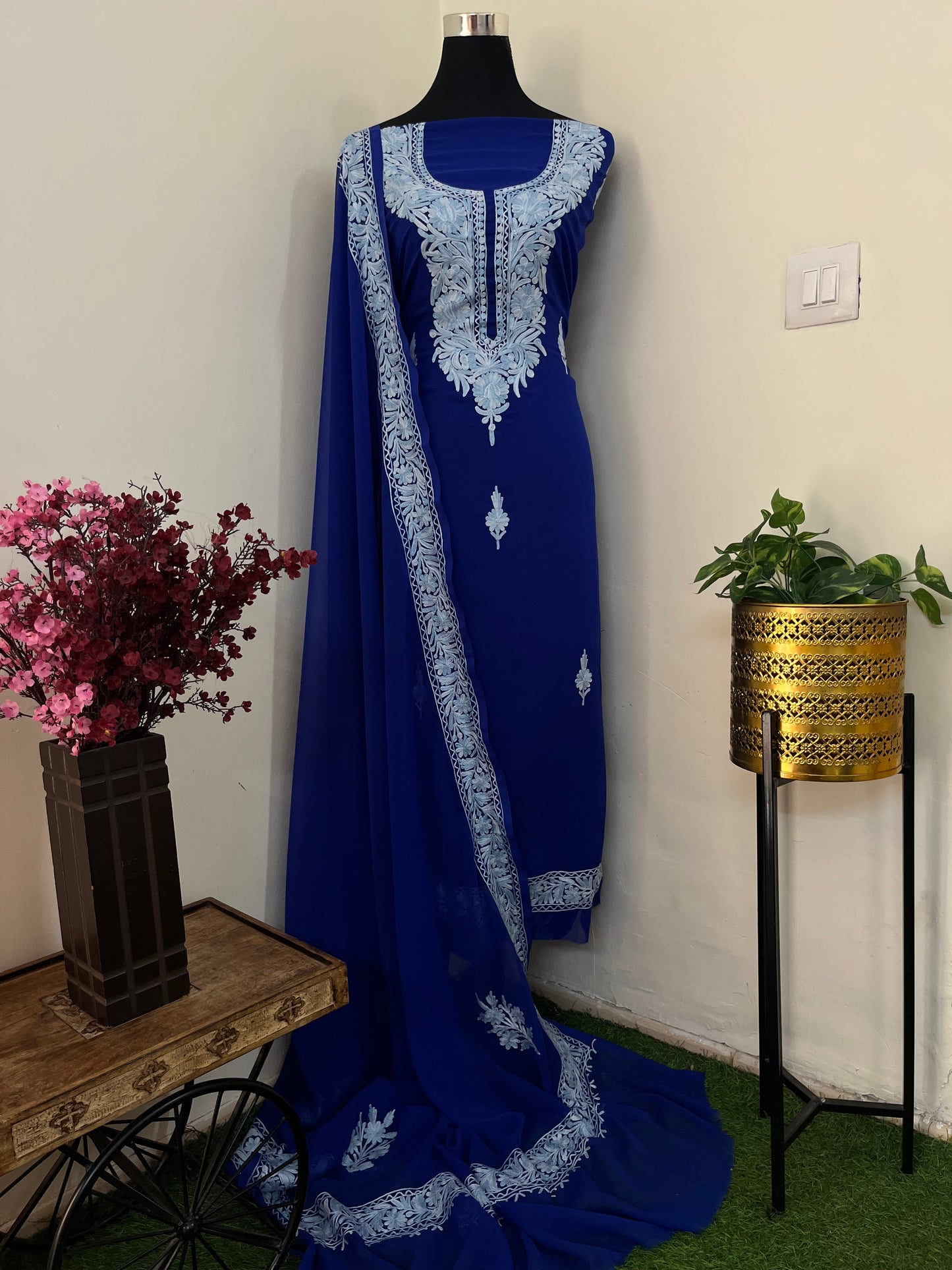 Electric Blue Georgette Kashmiri Suit
