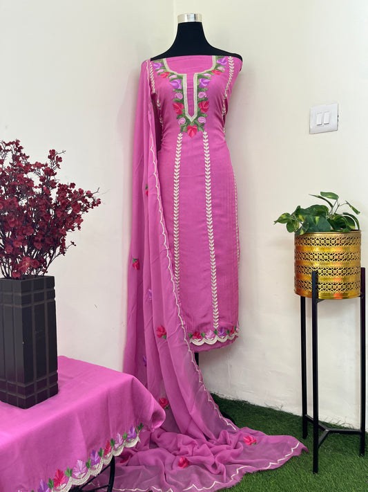 Sanam’ Mauve Silk Aari Embroidered Suit material