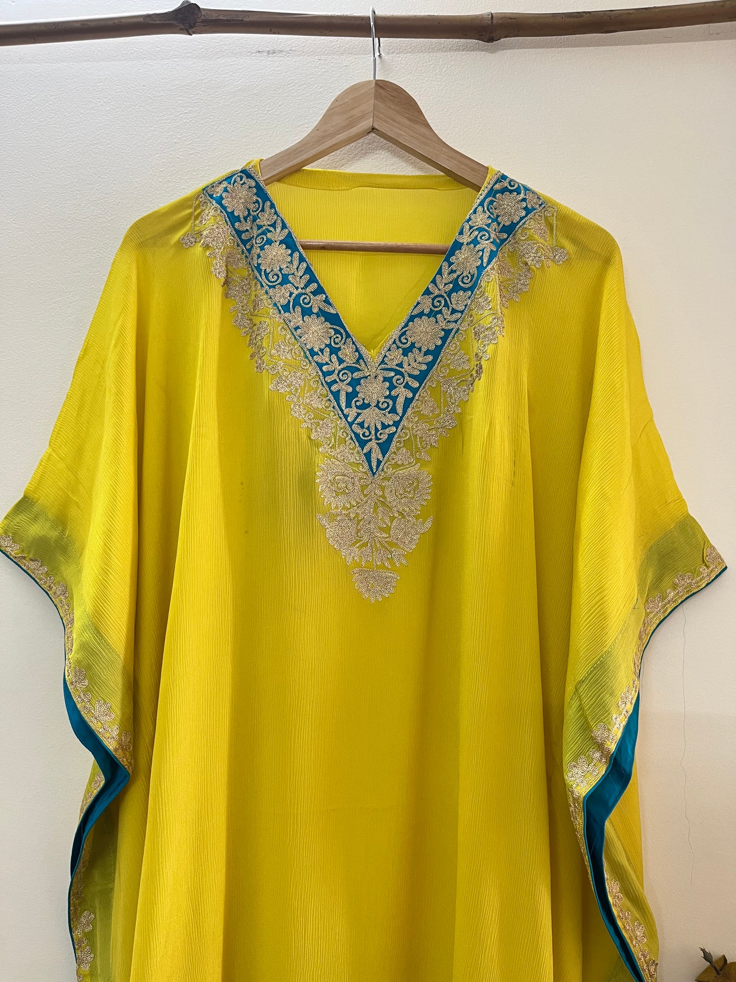 Golden Yellow Pure Chiffon Kashmiri Kaftan