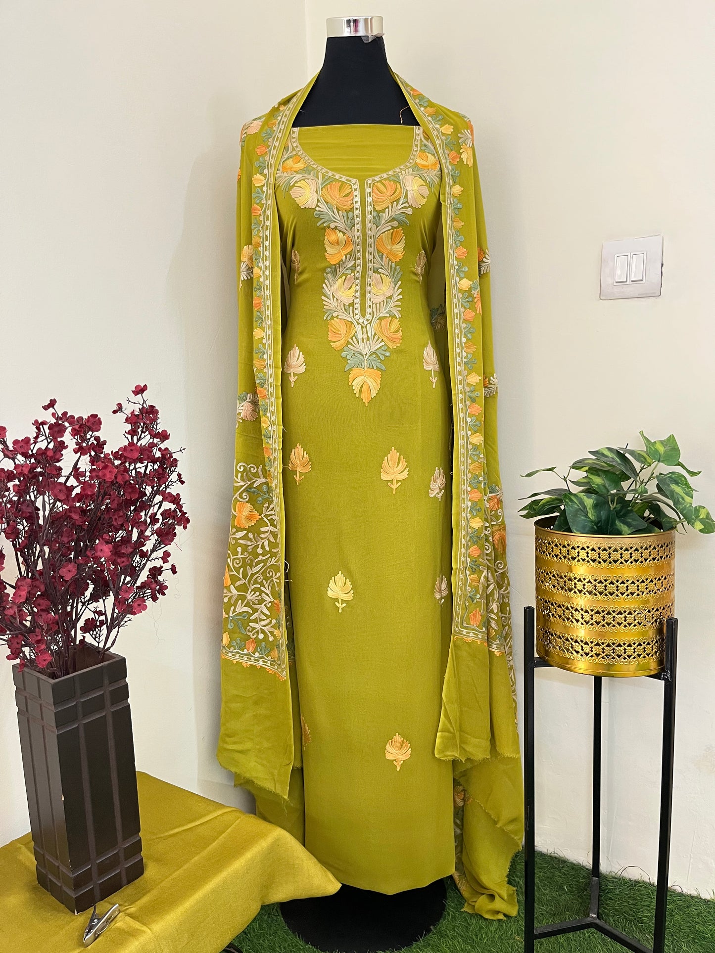 Pistachio Green Pure Georgette Kashmiri Suit