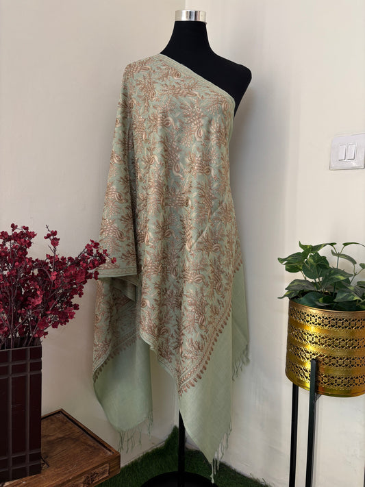 Pista Mor Kashmiri Semi Pashmina Stole