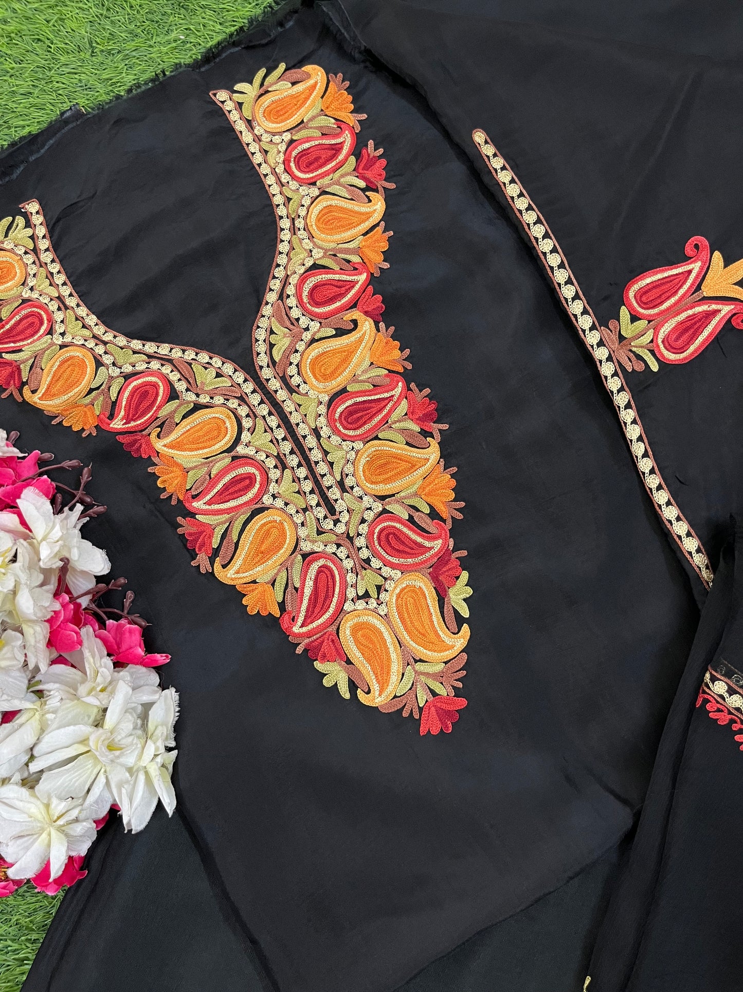 Black Opada Silk Kashmiri Suits