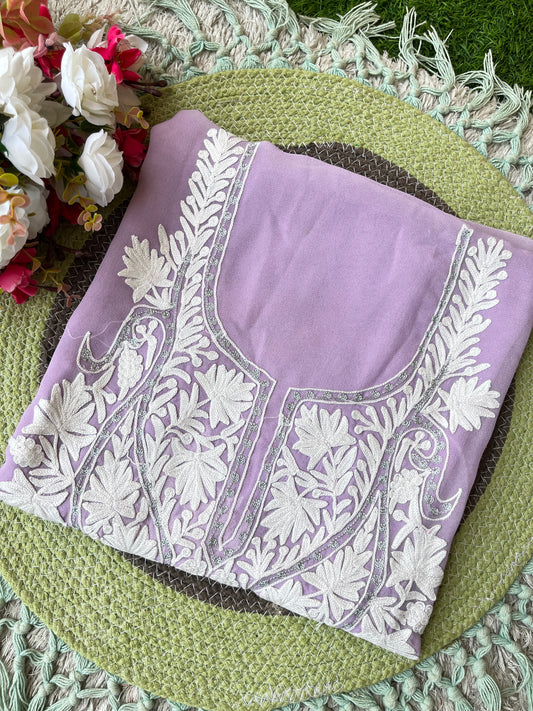 Lilac Georgette Kashmiri Kurta Material