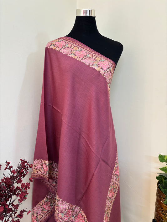 Onion Pink Chinaar Border Kashmiri Stole