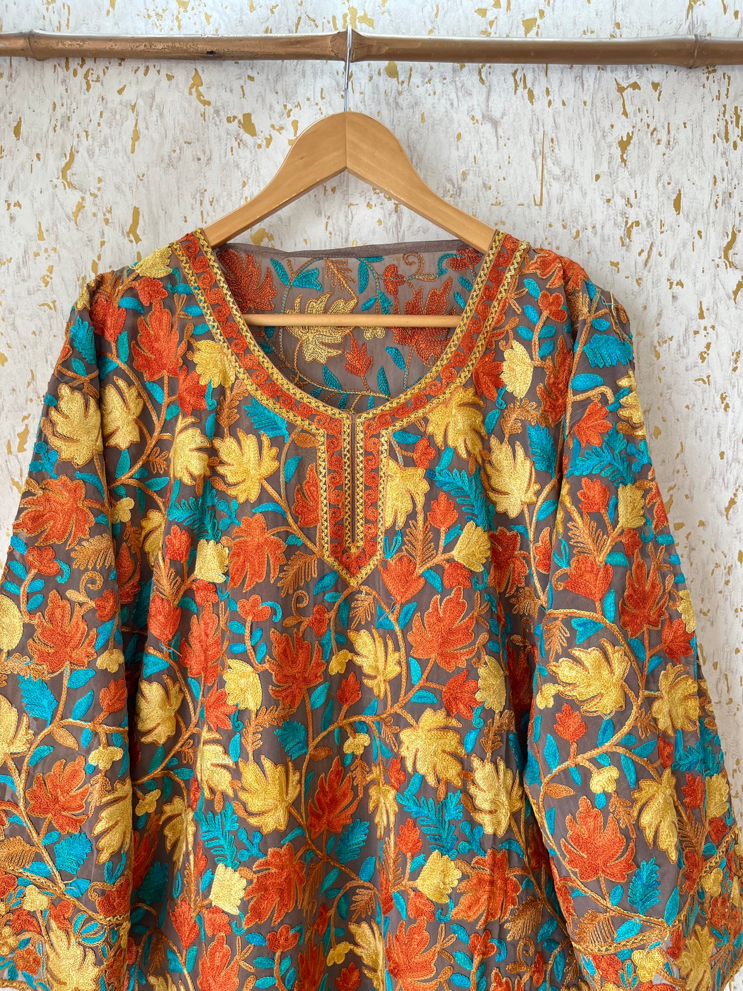 Coffee Georgette Jaal Work (Front & Back) Aari Embroidered Stitch