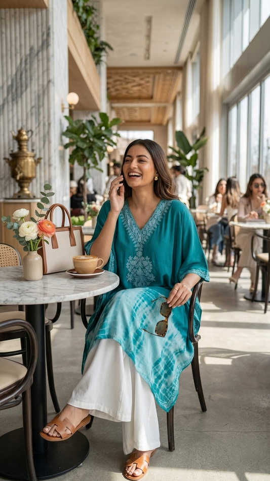 Green Muslin Cotton Kashmiri Kaftan