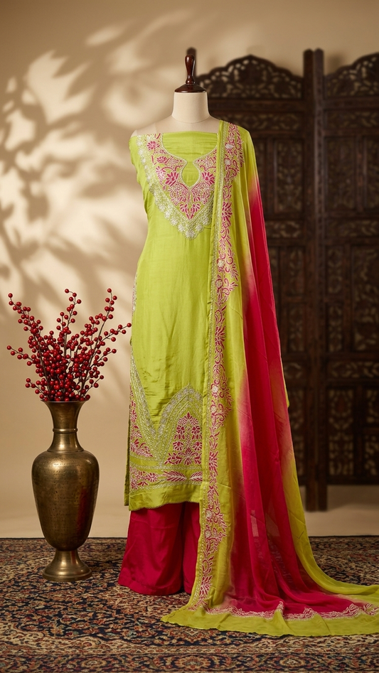 Pure Chinon 3 Pc Heavy Front Back Kashmiri Suit