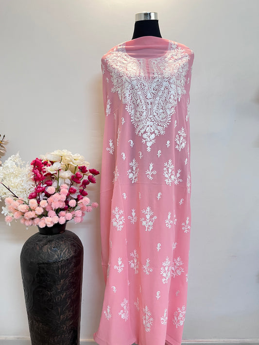 Soft Pink Georgette Kashmiri Kurta Material