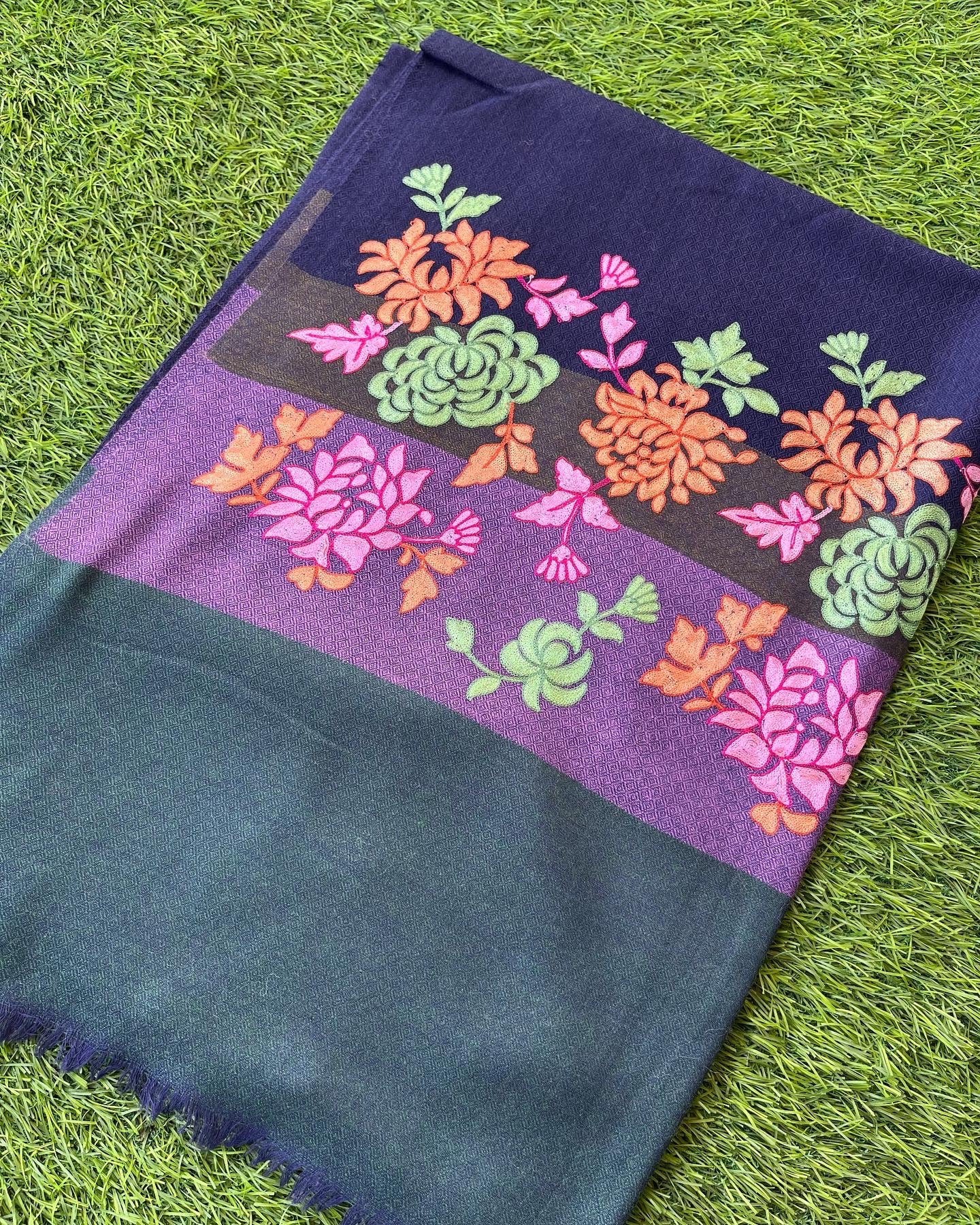 Blue Fine Wool Kashmiri Embroidered stole