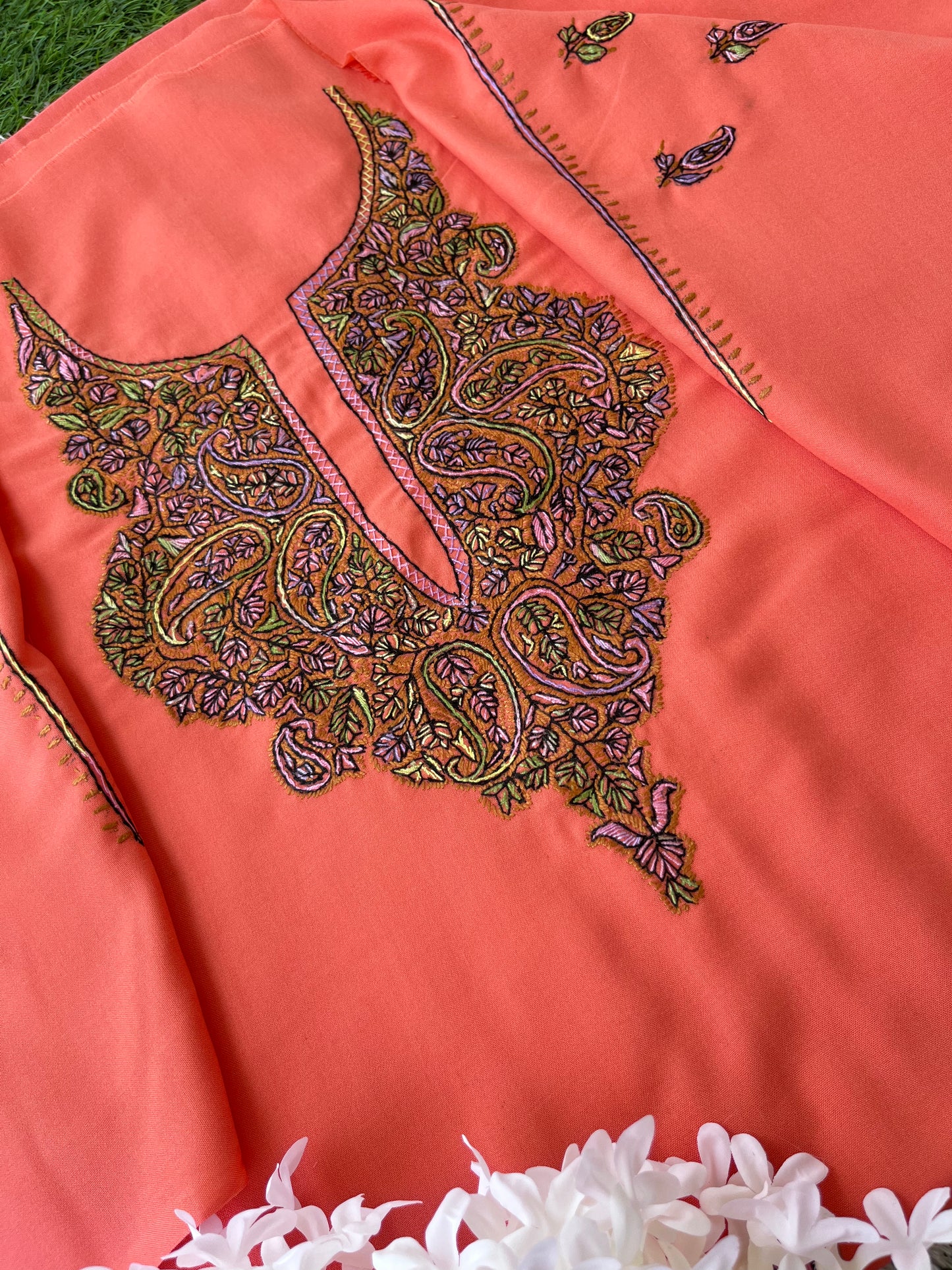 Cotton Peach Sozni Work Two Piece Set (Hand Embroidered)