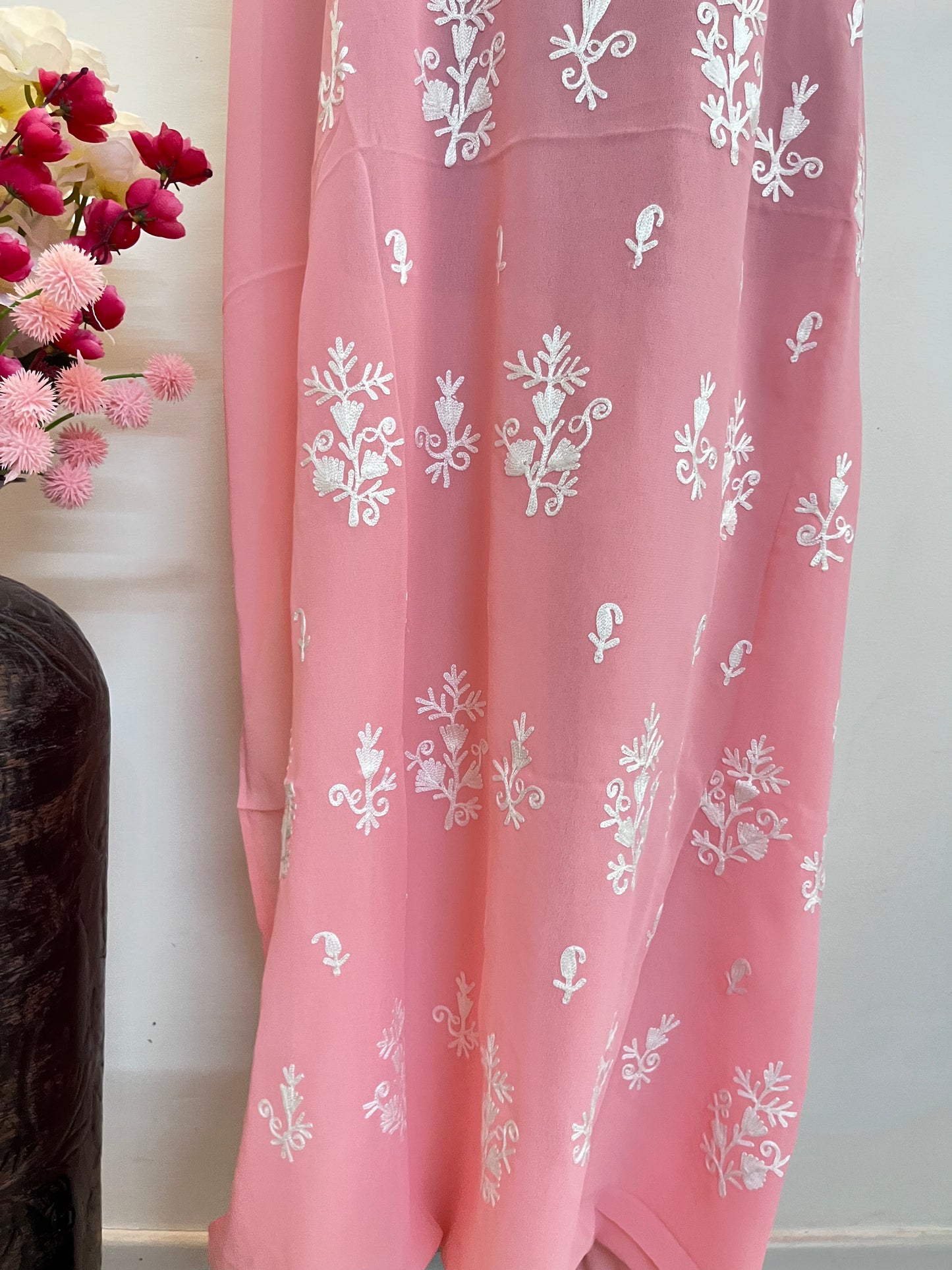 Soft Pink Georgette Kashmiri Kurta Material