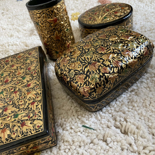 Golden Black Chinar Patti Handmade Paper Mache 4 Box Set