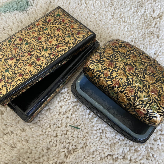 Golden Black Chinar Patti Handmade Paper Mache 2 Box Set