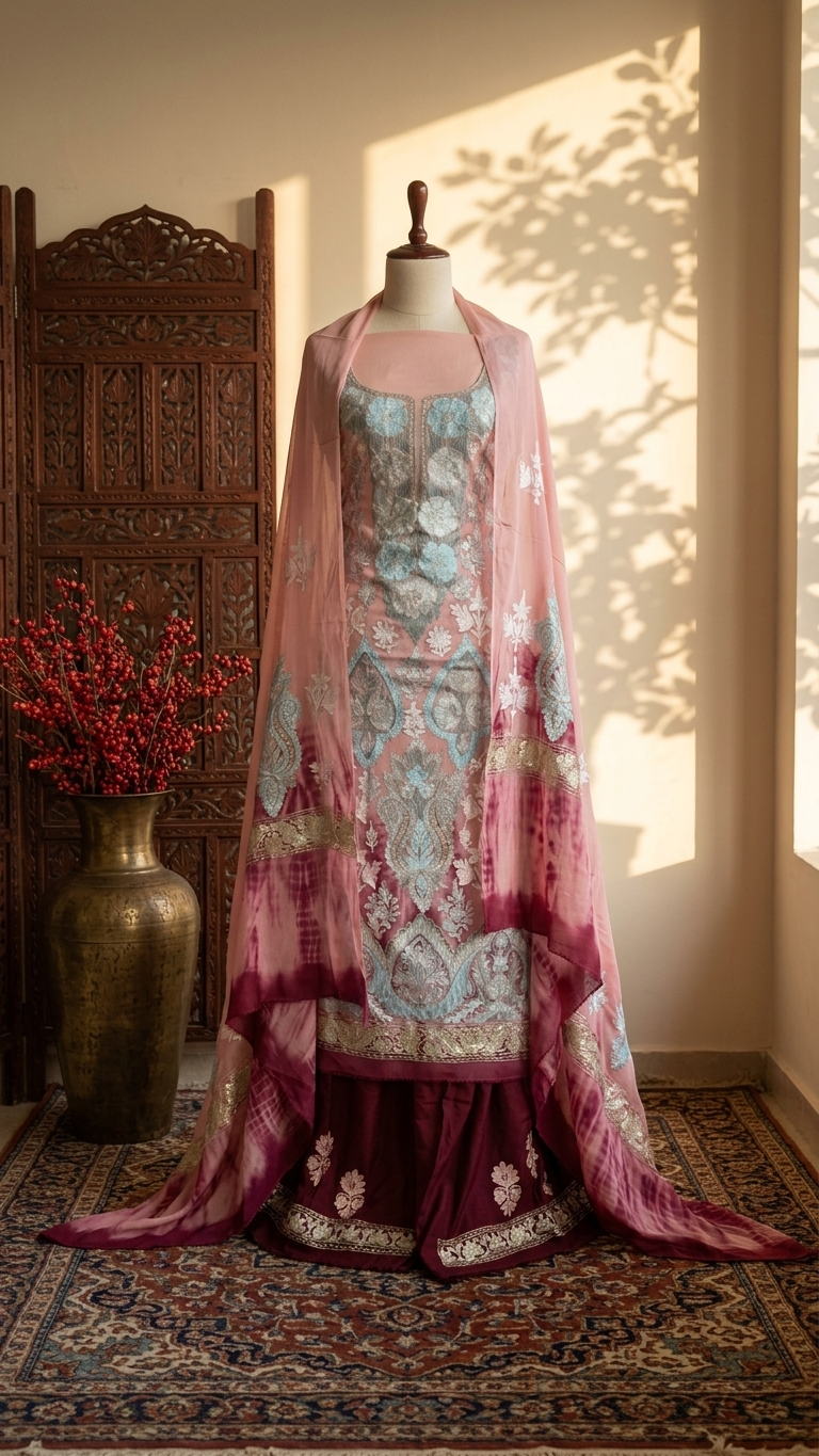 Soft Pink Pure Georgette 3 Pc Aari Embroidered Suit