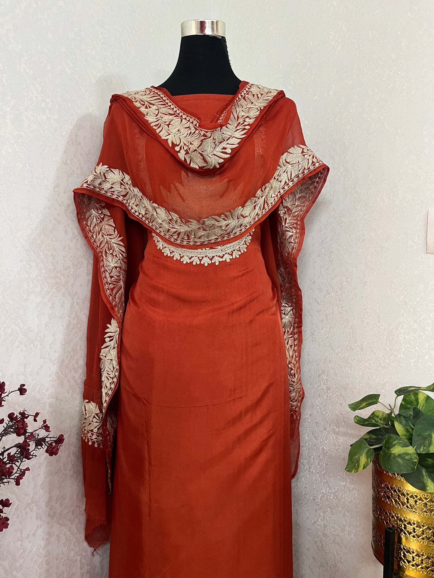 Orange Sanam’ Tilla Kashmiri Silk Suit