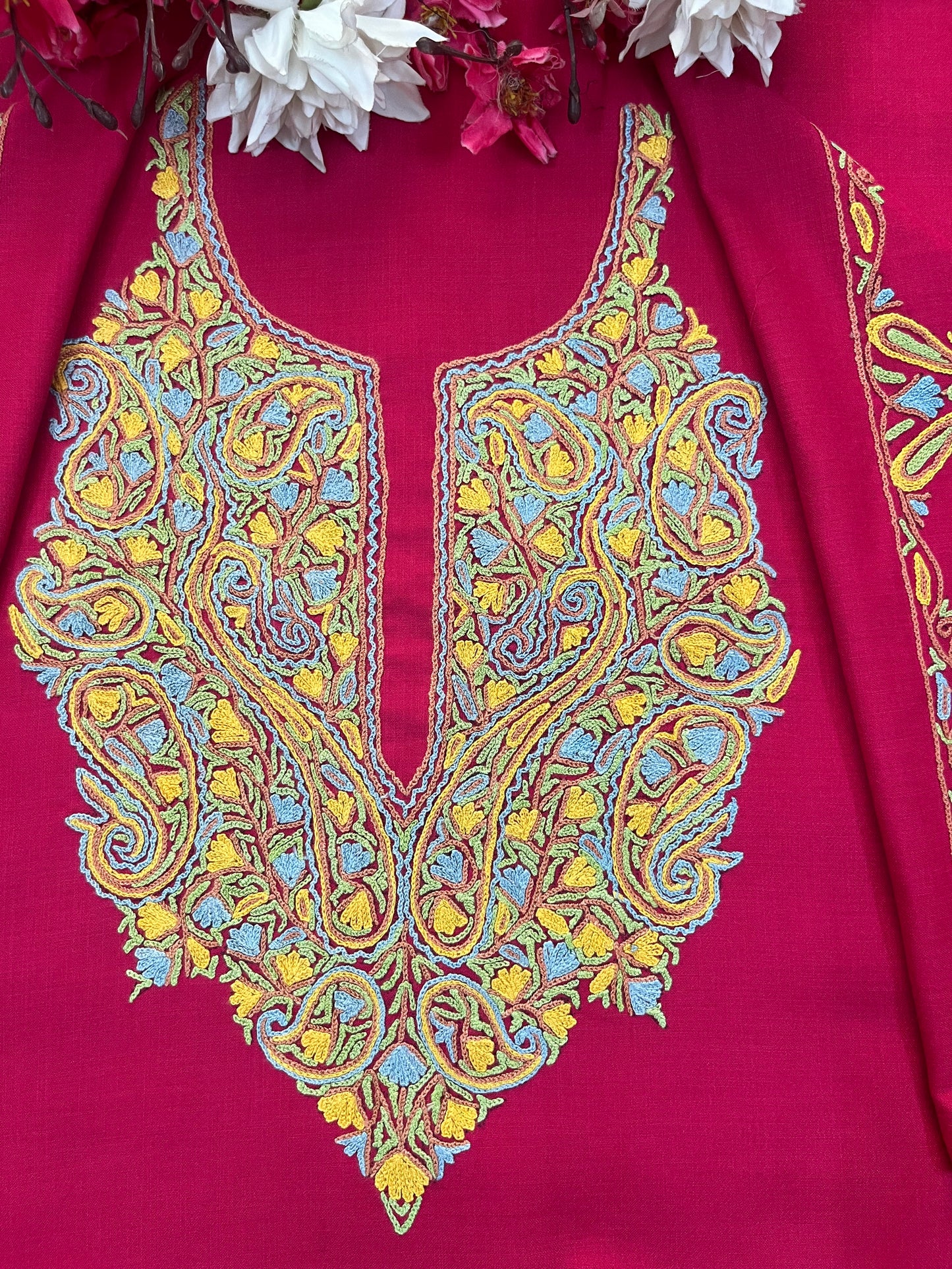 Hot Pink Cotton Two Piece Suit (Hand Embroidered)
