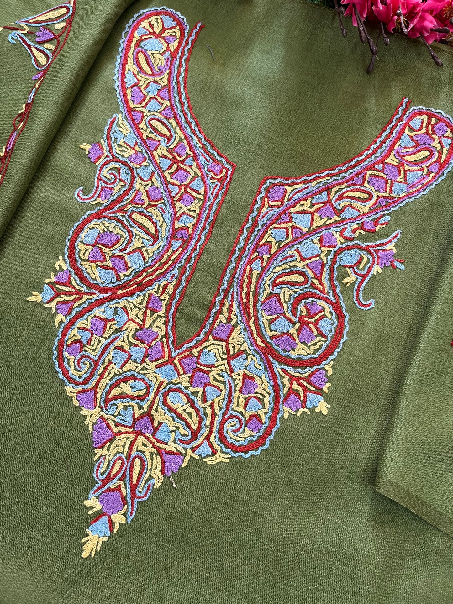 Heena Green Cotton Two Piece Suit (Hand Embroidered)
